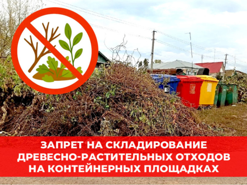Запрет на складирование древесно-растительных отходов на контейнерных площадках.